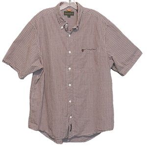 Timberland Pro Burgundy and Olive Tan Gingham Short Sleeve Button Down Shirt XL